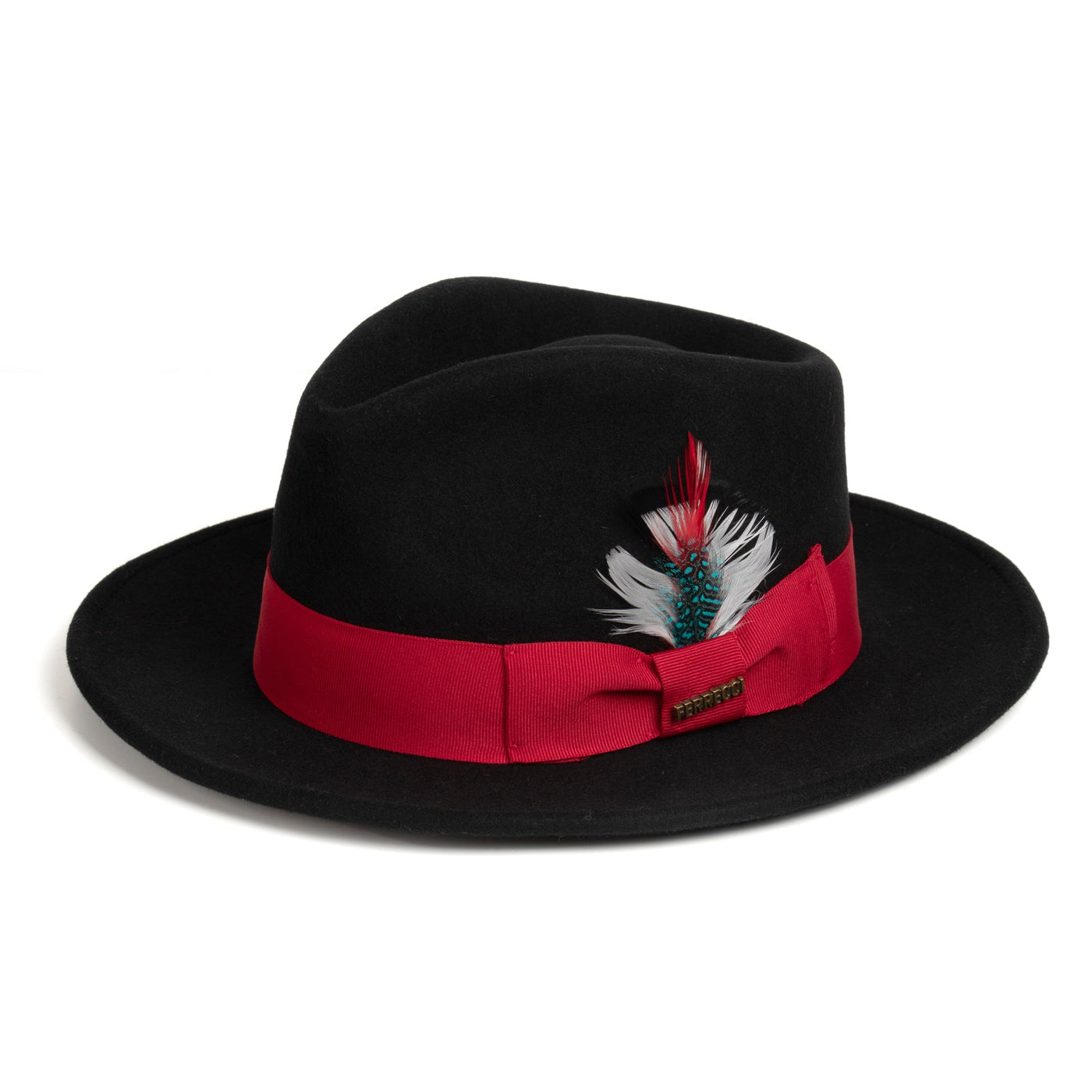 Mens Classic Wool Fedora Dress Hat in Black & Red