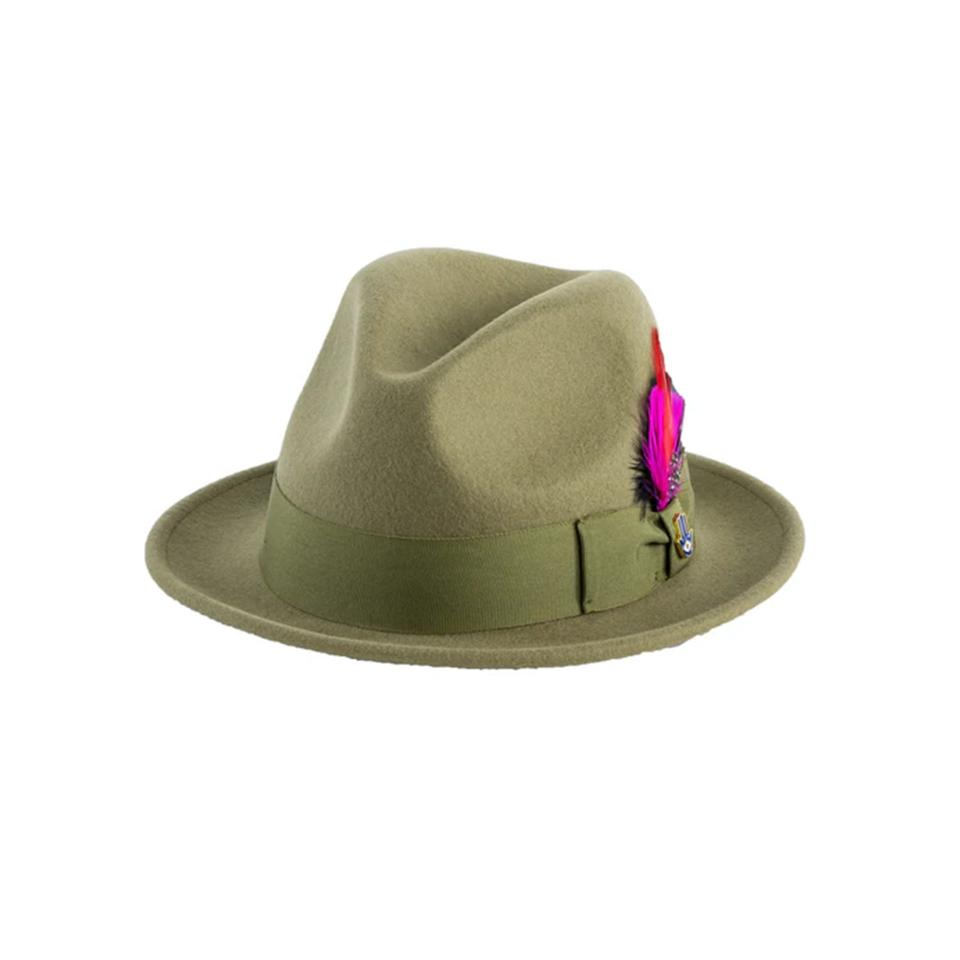 Mens Narrow Brim Crushable Wool Dress Hat Trilby Fedora in Olive Green