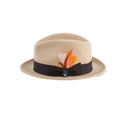 Mens Narrow Brim Crushable Wool Dress Hat Trilby Fedora in Tan & Brown