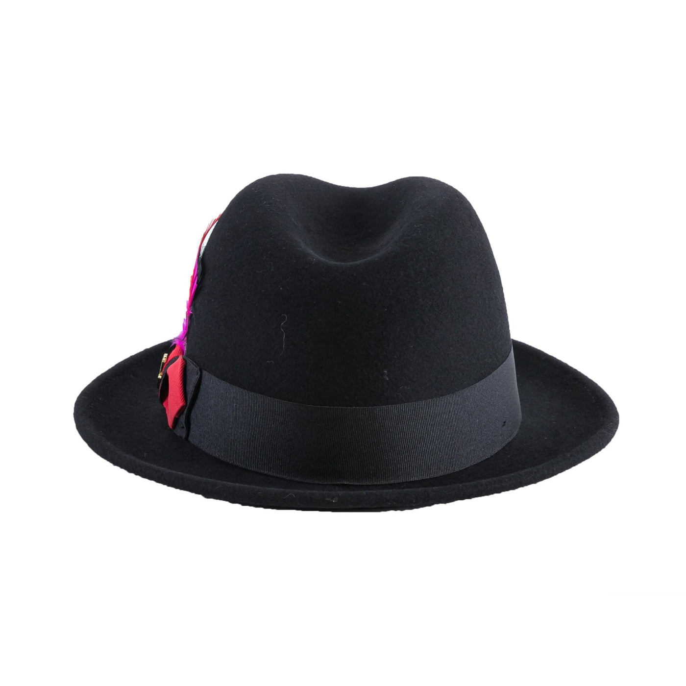 Mens Narrow Brim Crushable Wool Dress Hat Trilby Fedora in Black & Red