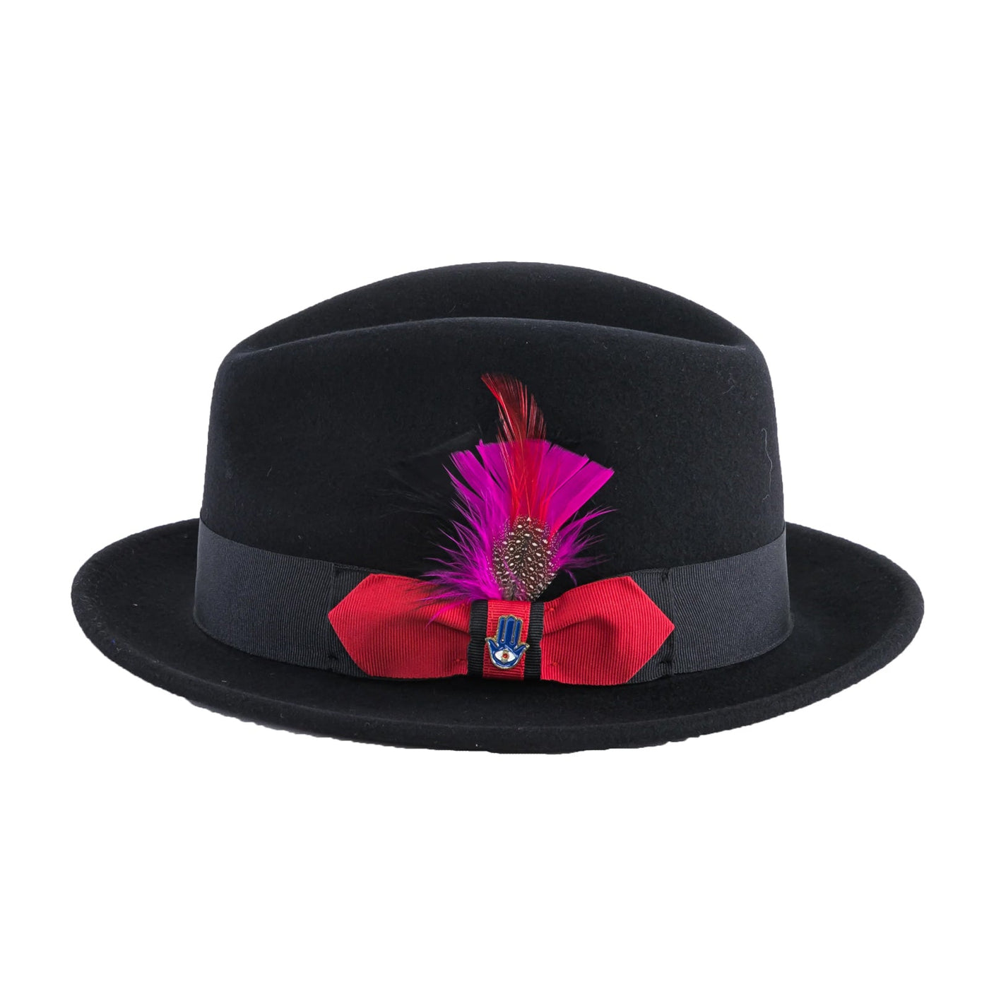 Mens Narrow Brim Crushable Wool Dress Hat Trilby Fedora in Black & Red