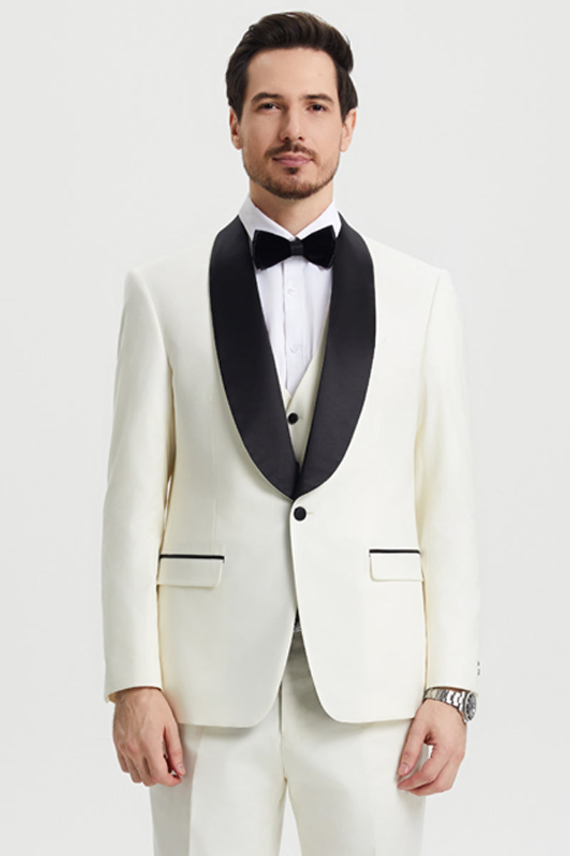 Mens Vested Wool Tuxedo in Shawl Lapel with Satin Trim in Steel Blue & Black main image 0