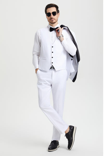 Men's Stacy Adams Vested One Button Shawl Lapel Designer Tuxedo in White