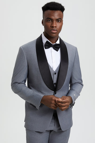 Men's Stacy Adams Vested One Button Shawl Lapel Designer Tuxedo in Grey
