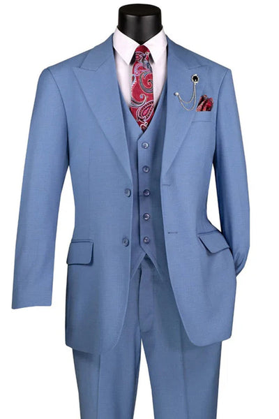 Men's Summer Sharkskin Vested Suit in Light Dusty Blue