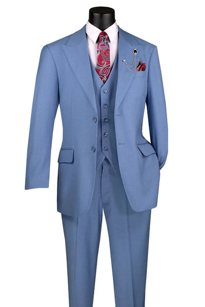 Men's Summer Sharkskin Vested Suit in Light Dusty Blue