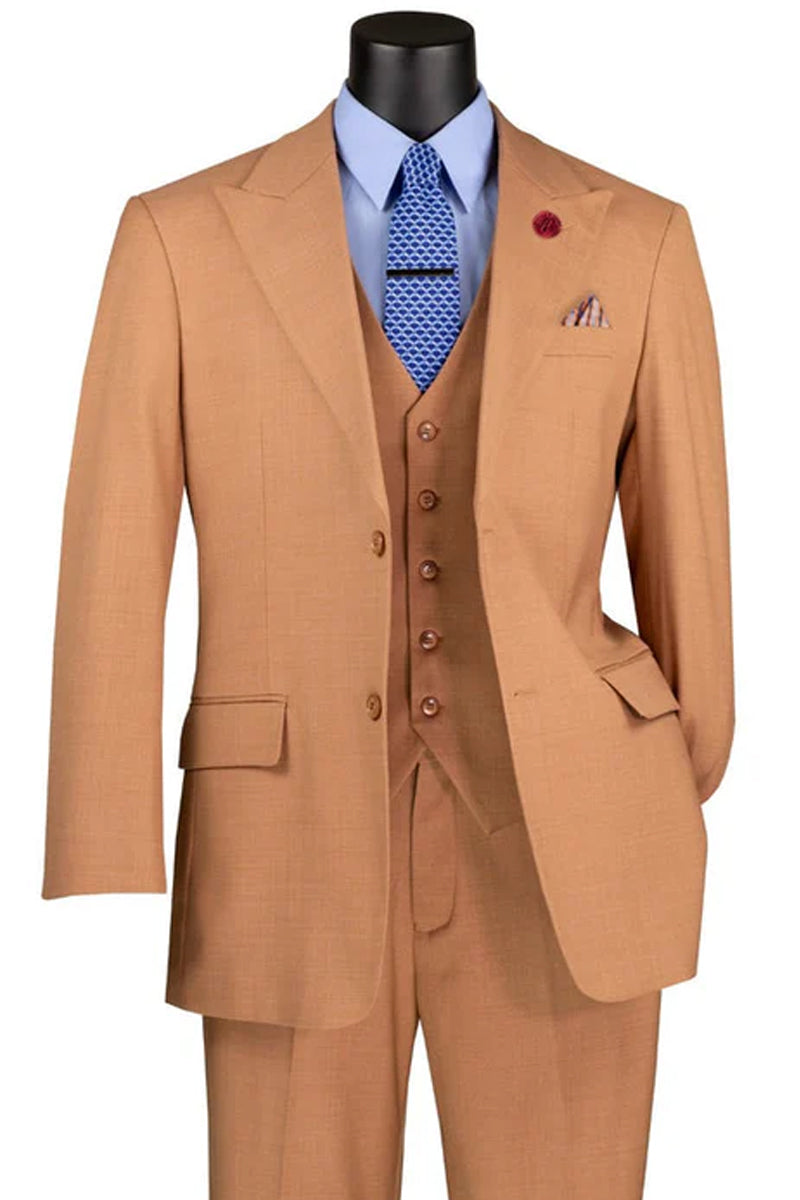 Men's Summer Sharkskin Vested Suit in Orange Rust