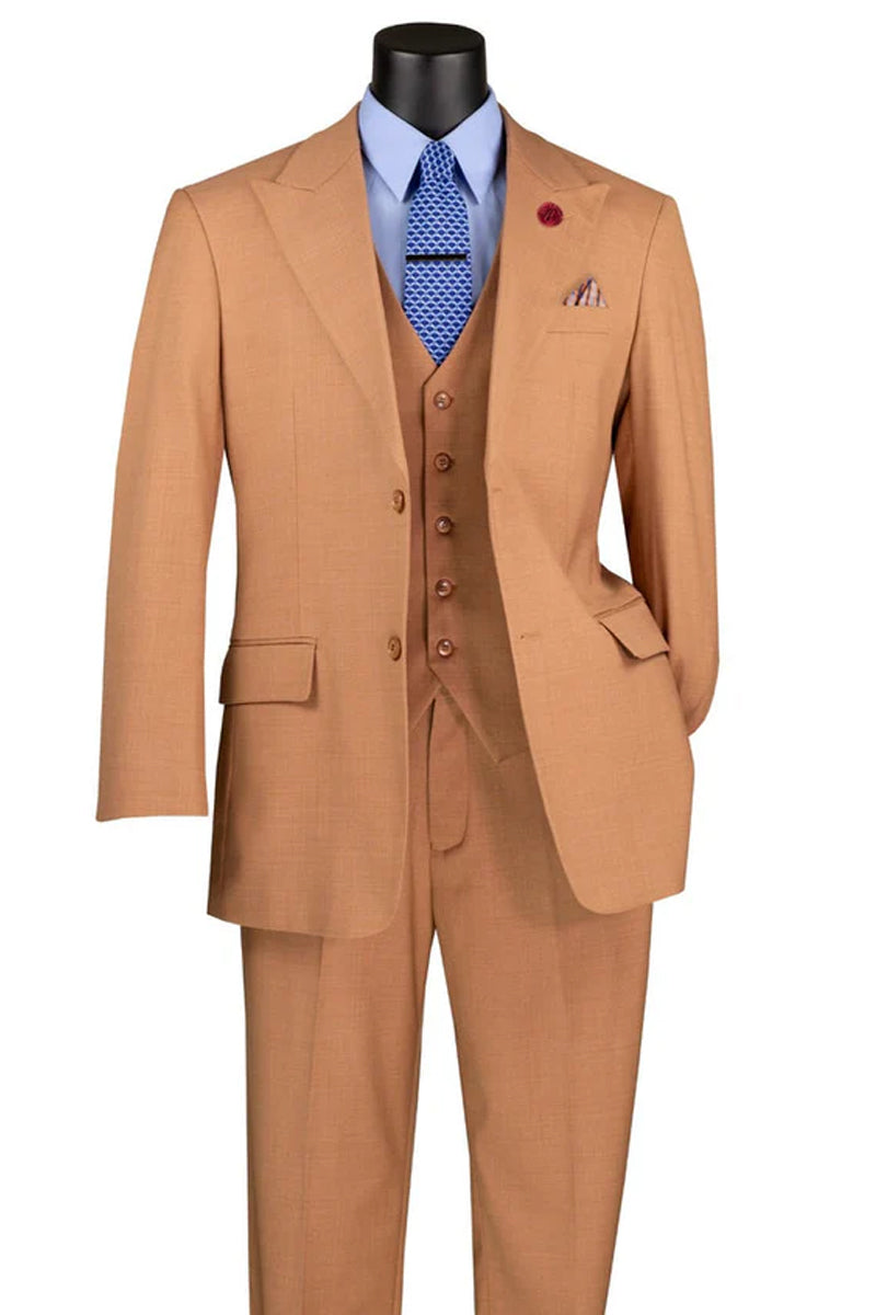 Men's Summer Sharkskin Vested Suit in Orange Rust