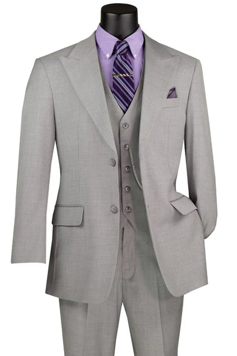 Men's Summer Sharkskin Vested Suit in Light Grey