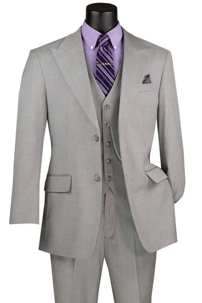 Men's Summer Sharkskin Vested Suit in Light Grey