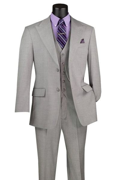 Men's Summer Sharkskin Vested Suit in Light Grey