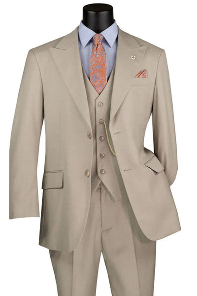 Men's Summer Sharkskin Vested Suit in Taupe