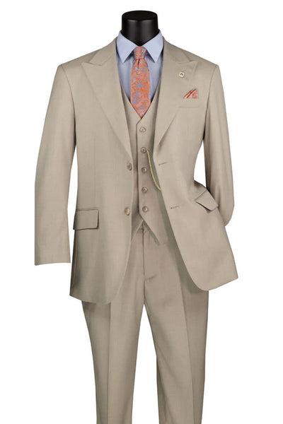 Men's Summer Sharkskin Vested Suit in Taupe