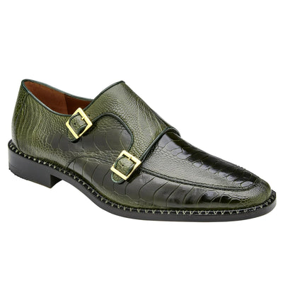 Men's Belvedere Valiente Ostrich Leg Double Monkstrap Dress Shoe in Forest Green