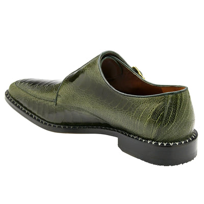 Men's Belvedere Valiente Ostrich Leg Double Monkstrap Dress Shoe in Forest Green