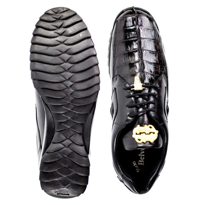 Men's Belvedere Vasco Calf & Crocodile Hornback Tail Sneaker in Black