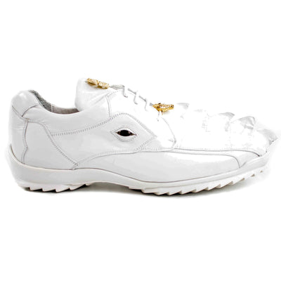 Men's Belvedere Vasco Calf & Crocodile Hornback Tail Sneaker in White