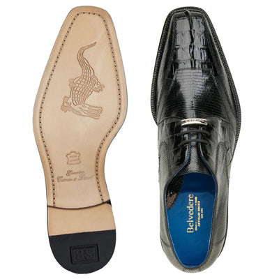 Men's Belvedere Valter Lizard & Crocodile Hornback Tail Dress Shoe in Black