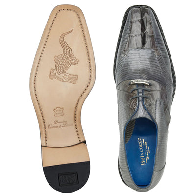 Men's Belvedere Valter Lizard & Crocodile Hornback Tail Dress Shoe in Grey
