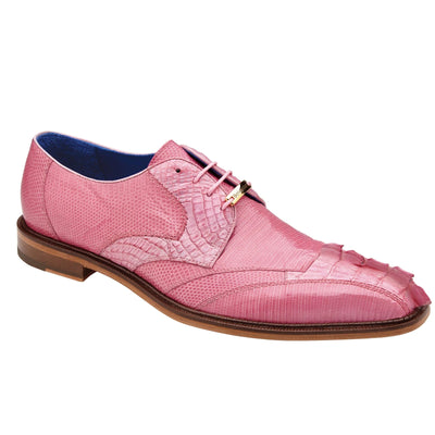 Men's Belvedere Valter Lizard & Crocodile Hornback Tail Dress Shoe in Rose Pink