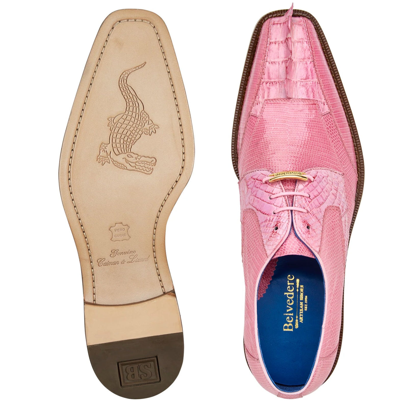 Men's Belvedere Valter Lizard & Crocodile Hornback Tail Dress Shoe in Rose Pink