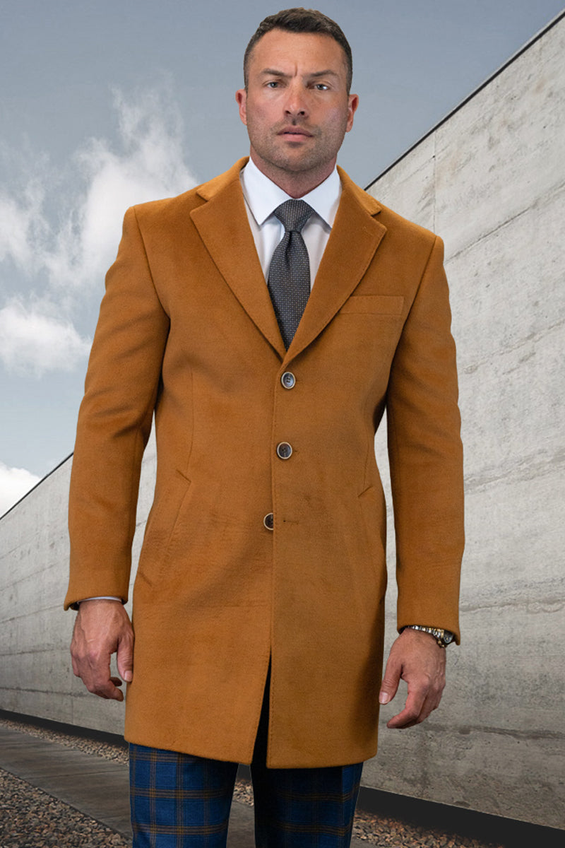 Men's Designer 100% Wool Winter Overcoat in Copper