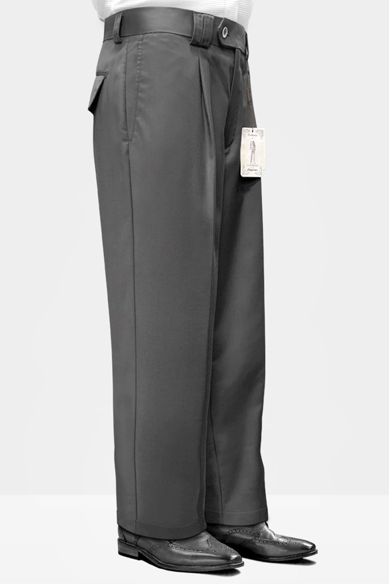 Men's Designer Wool Pleated Wide Leg Dress Pants in Charcoal Grey 46 / Charcoal