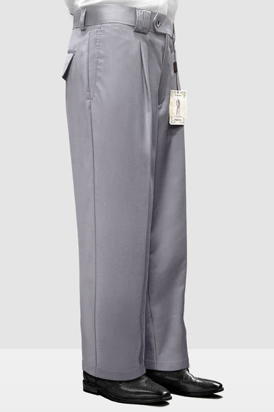 Men's Designer Wool Pleated Wide Leg Dress Pants in Grey