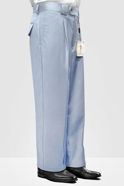 Men's Designer Wool Pleated Wide Leg Dress Pants in Powder Blue