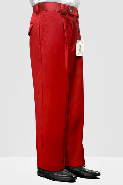 Men's Designer Wool Pleated Wide Leg Dress Pants in Red