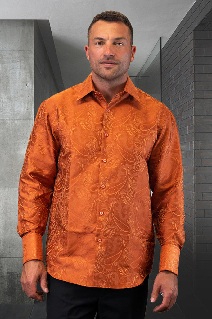 copper color mens dress shirt Wedding Men's Copper Tissue Shirt