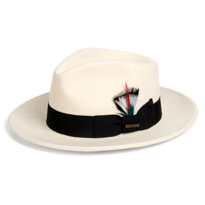 Mens Classic Wool Fedora Dress Hat in White & Black