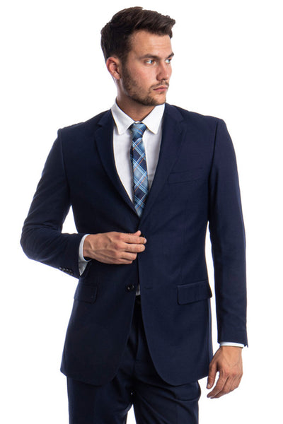 Men's Two Button Basic Modern Fit Business Suit in Navy Blue