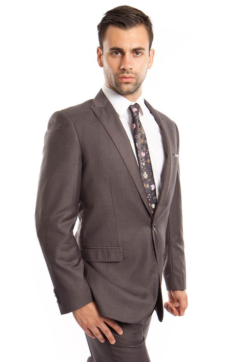 Men's Slim Fit One Button Peak Lapel Suit in Grey