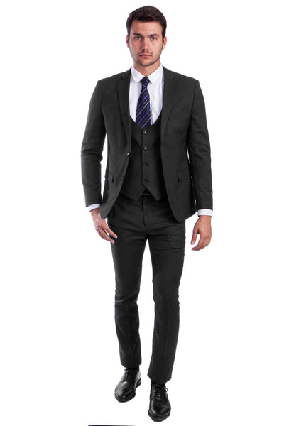 Men's Two Button Skinny Fit Vested Suit in Black