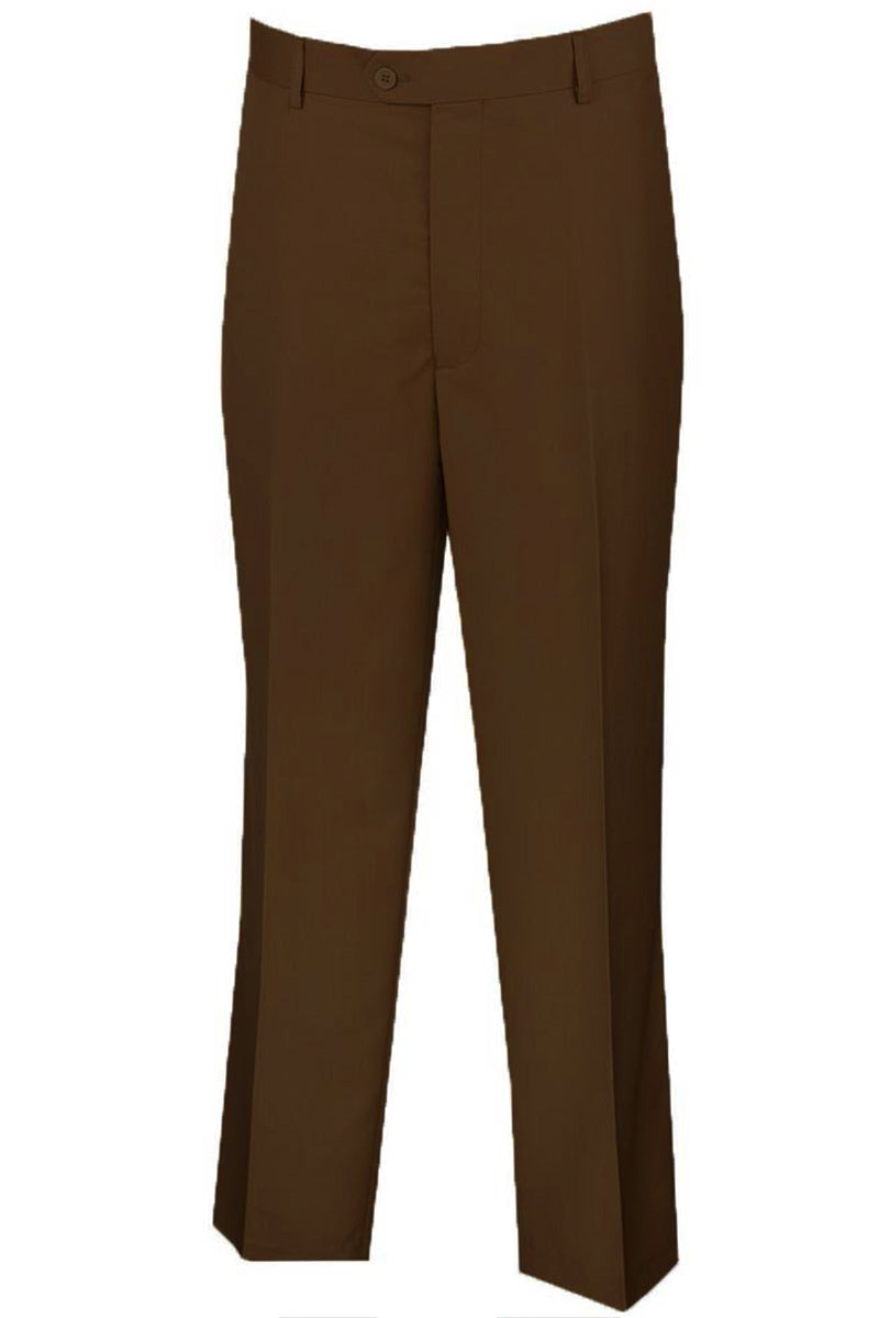 Men's Regular Fit Wool Feel Flat Front Dress Pants in Brown ...