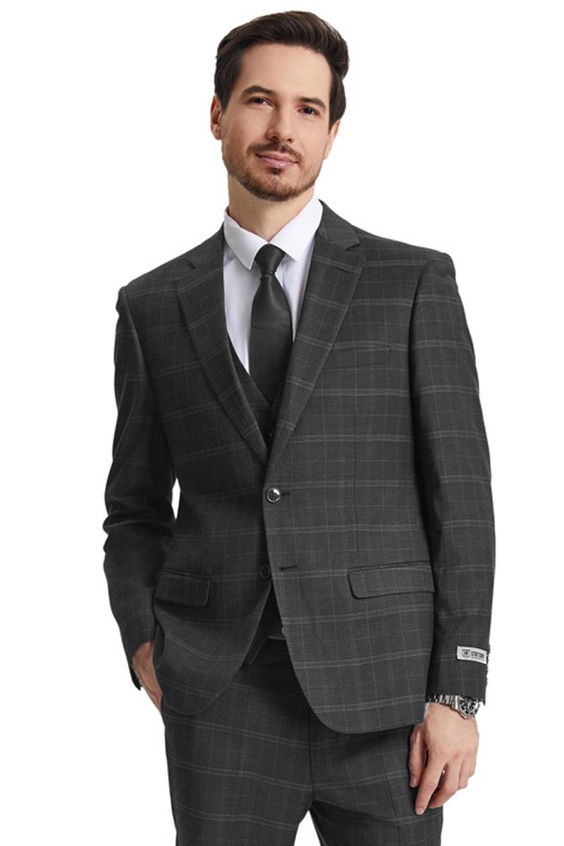 Men's Stacy Adams Vested Modern Fit Windowpane Plaid Suit in Olive Green