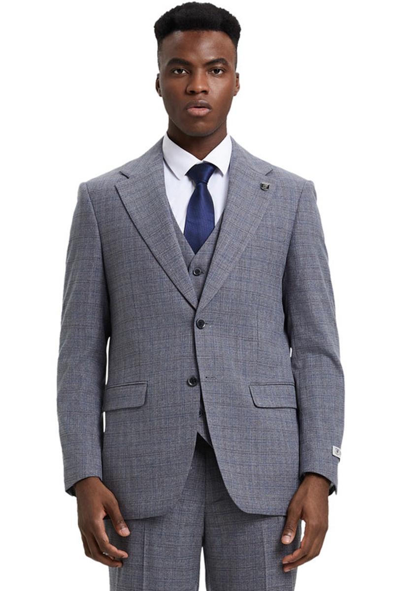 Men's Stacy Adams Modern Fit Vested Suit in Light Grey Micro Check Plaid