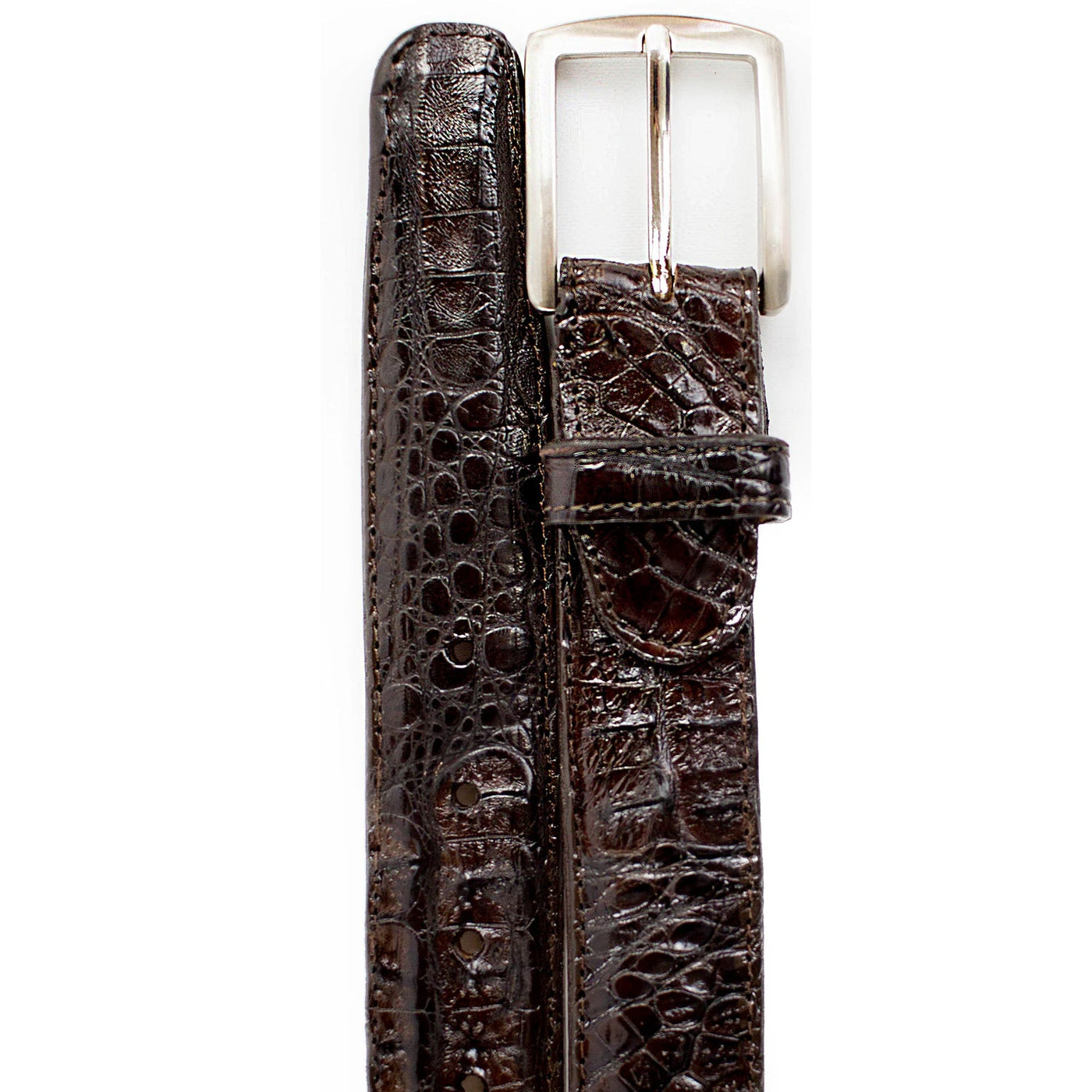 Men's Belvedere Genuine Caiman Crocodile Dress Belt in Brown