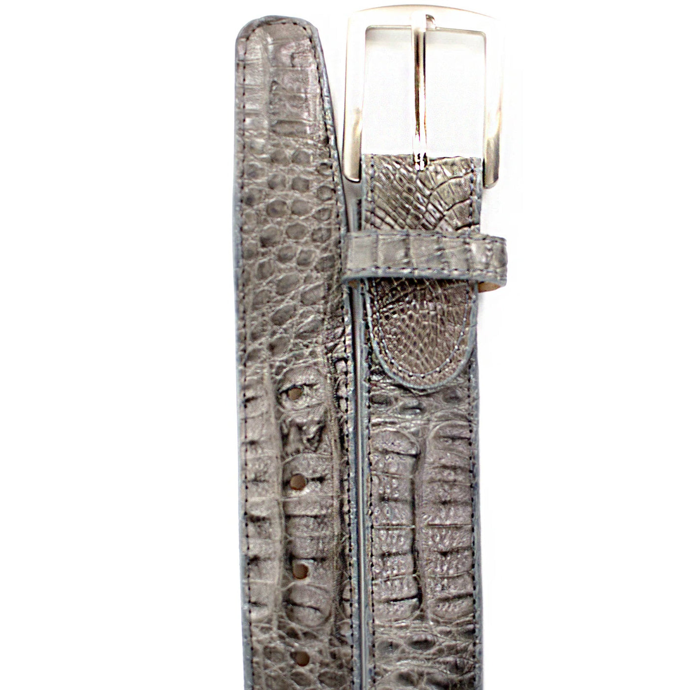 Men's Belvedere Genuine Caiman Crocodile Dress Belt in Grey