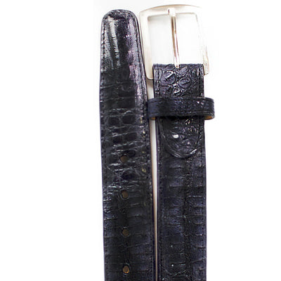 Men's Belvedere Genuine Caiman Crocodile Dress Belt in Navy Blue