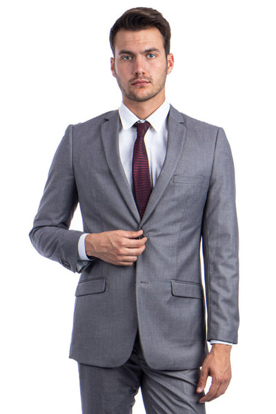 Men's Two Button Basic Hybrid Fit Vested Suit in Grey
