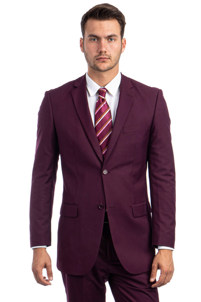 Men's Two Button Basic Modern Fit Business Suit in Burgundy ...