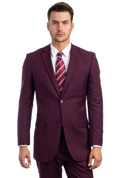 Men's Two Button Basic Modern Fit Business Suit in Burgundy