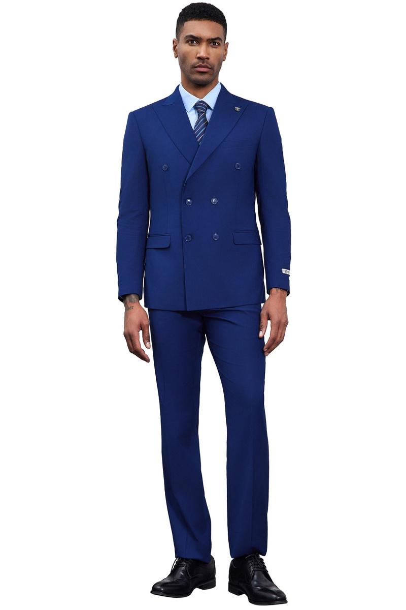 Men's Designer Stacy Adams Classic Double Breasted Suit in Blue