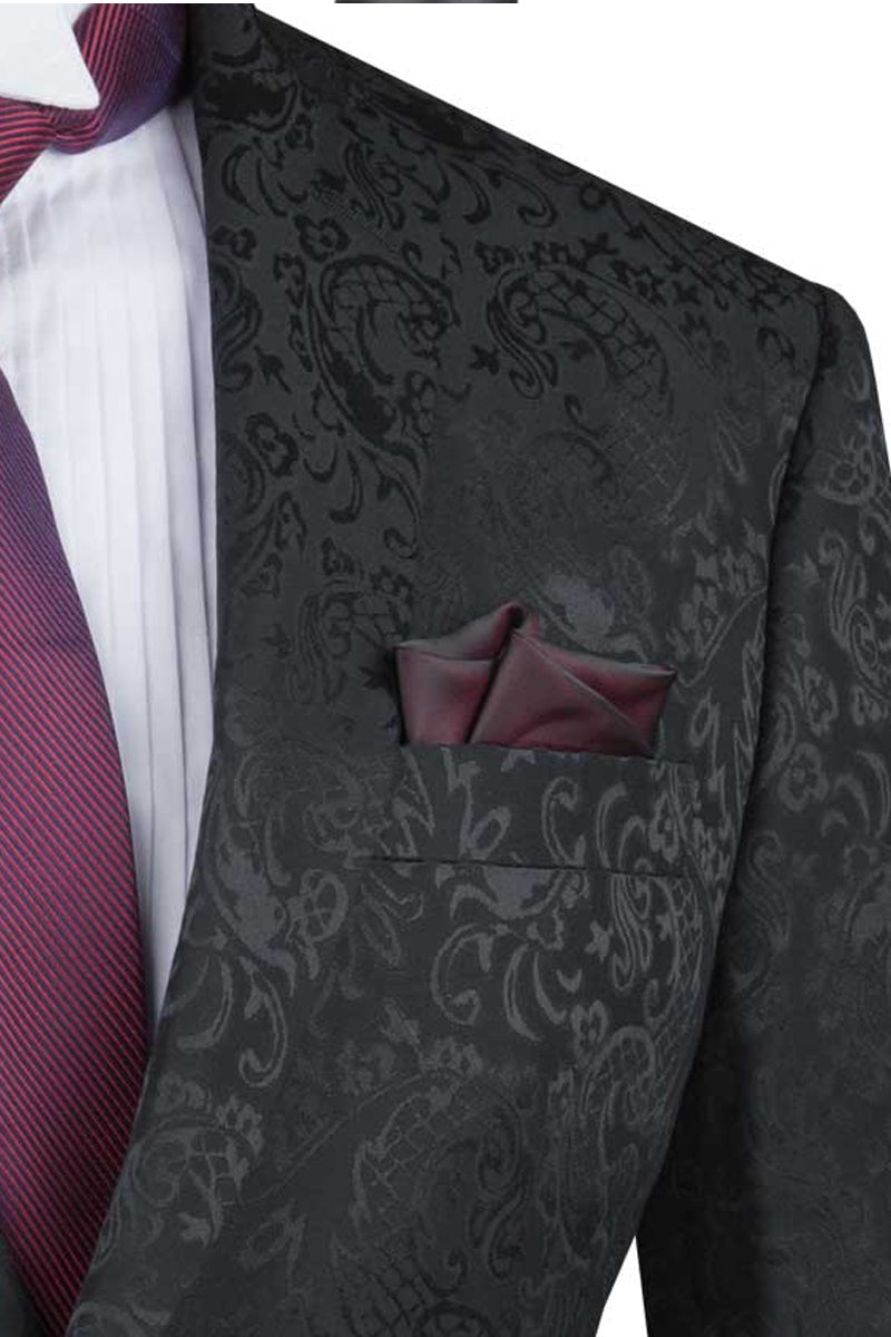 Men's Slim Fit Shiny Paisley Prom & Wedding Suit in Black