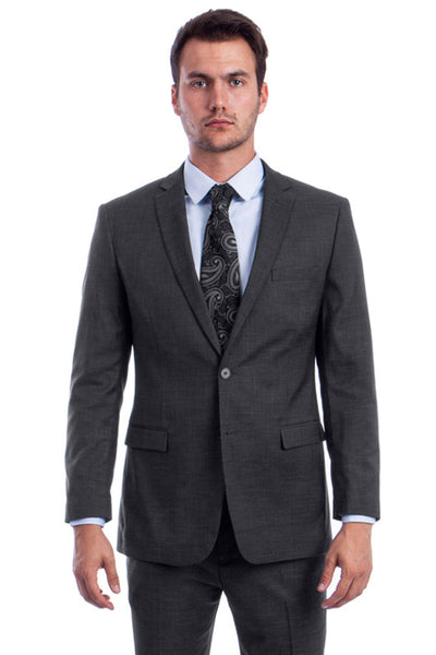 Men's Two Button Modern Fit Linen Look Summer Suit in Dark Grey
