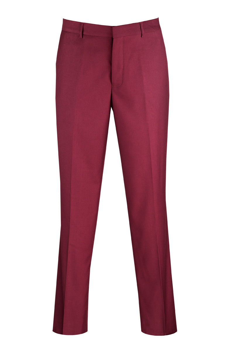 men's modern fit dress pants Men's Modern Fit Wool Feel Dress Pants in Burgundy – SignatureMenswear