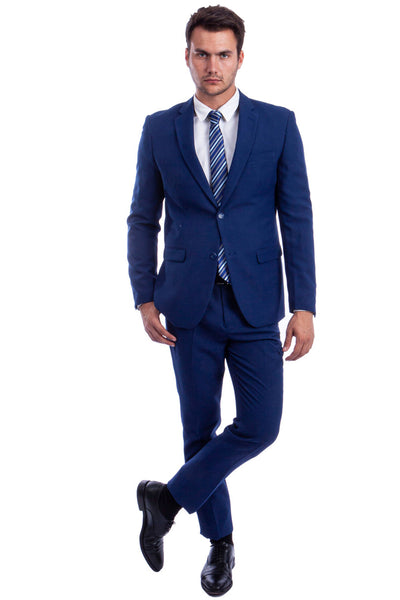 Men's Two Button Hybrid Fit Basic Business Suit in Blue