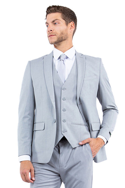 Men's One Button Vested Slim Fit Business & Wedding Suit in Light Grey